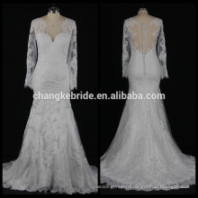 High Quality Long Sleeves Wedding Dress Lace Applique See Through Back Mermaid Bridal Dress